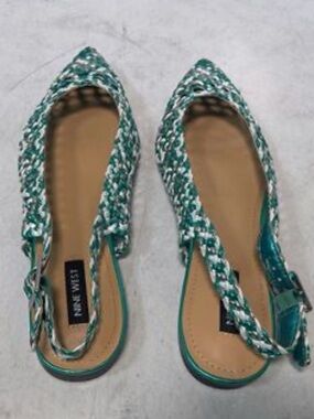 Nine West Teal & White Braided Slingback Flats 8